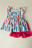 Multi printed surfboards & pink shorts 2pcs girl set XCH0333-3H