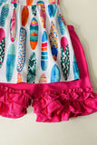 Multi printed surfboards & pink shorts 2pcs girl set XCH0333-3H