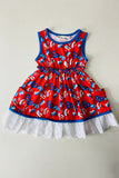 4th july girls dress USA flag & hearts printed & sleeveless & pockets w/lace trim XCH03026 A9S3