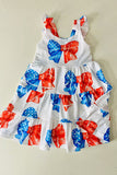 Girls dress wholesale 4th July red white blue bow prints sleeveless kids swirl dress DLH2875