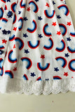 Buy girls dress 4th July rainbow & stars printed with lace trim and stars button w/headband XCH03028