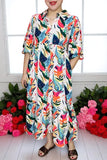 Wholesale Multi color leaves printed puff sleeves women's maxi dress XCH16247(BS8)