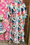 Wholesale Multi color leaves printed puff sleeves women's maxi dress XCH16247(BS8)