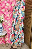 Wholesale Multi color leaves printed puff sleeves women's maxi dress XCH16247(BS8)