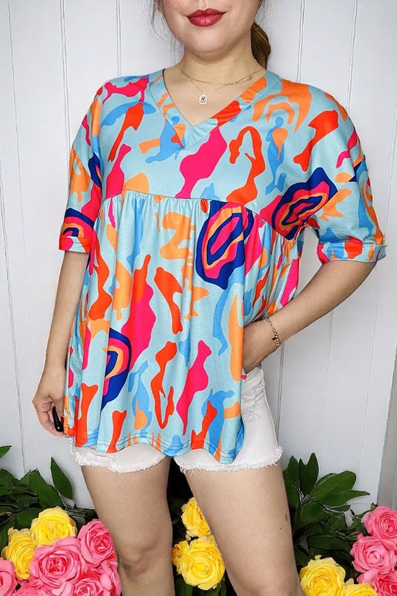 Buy Multi color prints baby doll & short sleeve women blouse BQ15955