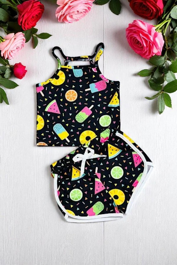 Buy Black fruits & popsicles printed girl 2pcs set DLH2404