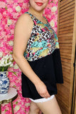 Shop Leopard & multi color serape black color block tank top XCH12423 (BS11