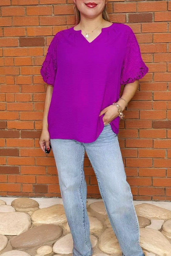 Shop Plum women's blouse with puff lace short sleeves XCH16196