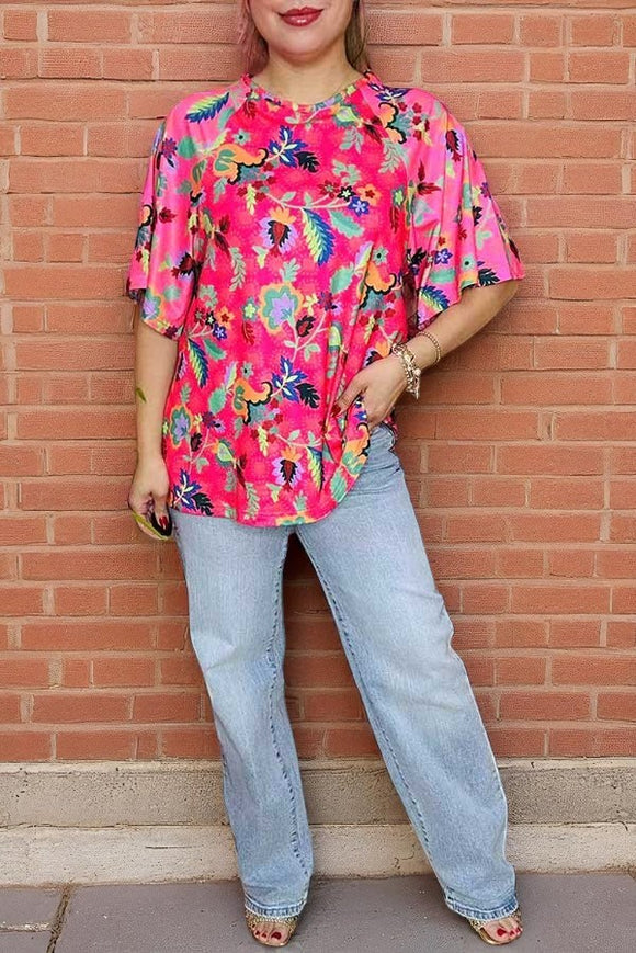 Wholesale bold floral pattern printed raglan sleeve women blouse XCH16307