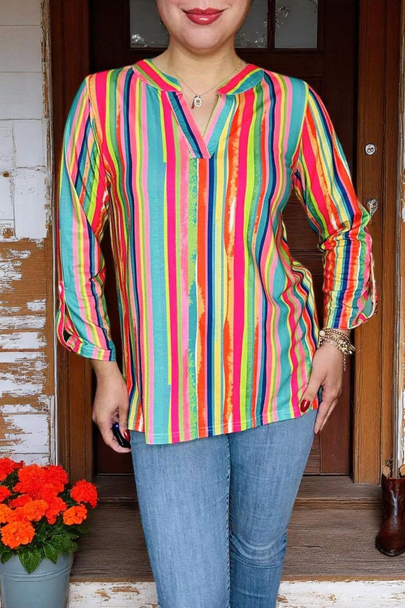 Buy Multi color serape printed long sleeve women's blouse w/v-neckline BQ16177