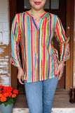 Buy Multi color serape printed long sleeve women's blouse w/v-neckline BQ16177 CS11F