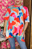 Shop Abstract Print high low style women's blouse w/short sleeves GJQ16290