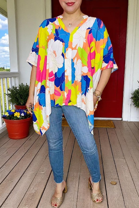 Shop oversized high-low style linen fabric women blouse w/short sleeves GJQ16249