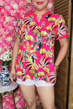 Trendy tropical patterns printed puff short sleeve women's boutique top GJQ16237 CS3