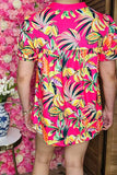 Trendy tropical patterns printed puff short sleeve women's boutique top GJQ16237 CS3