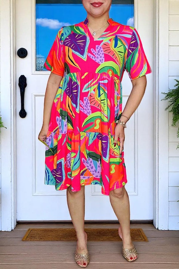 Shop women's dress w/multi color patterns printed & baby doll style & short sleeves BQ16265