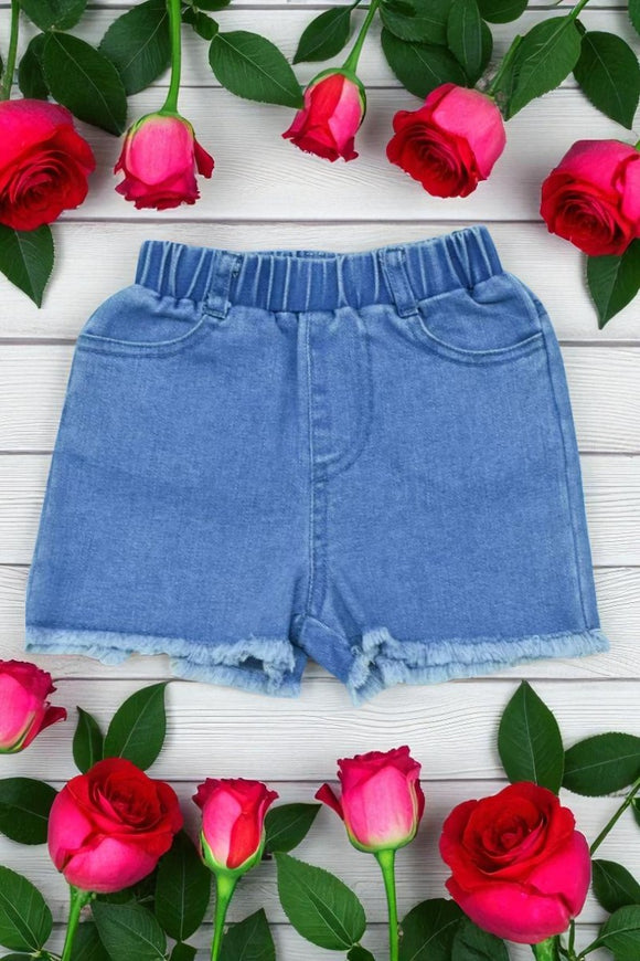Shop blue denim fabric summer girls shorts wholesale XCH09002