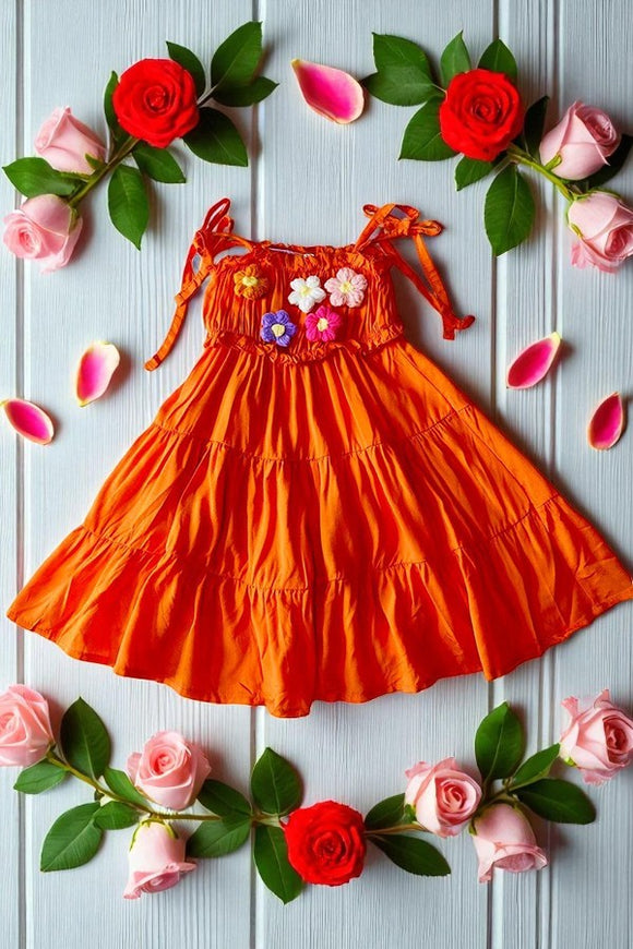 Shop knitted flower embroidery orange rayon girls dress DLH2884