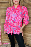 Women's top wholesaler pink floral & long sleeves & v-neckline GJQ16006 ES2