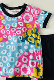 Colorful leopard prints top black bell bottom girls clothing sets XCH04003 (A10S5)