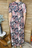 Western burgundy & black patterns printed women maxi dress GJQ16282 (CS2f)