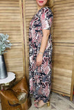 Western burgundy & black patterns printed women maxi dress GJQ16282 (CS2f)