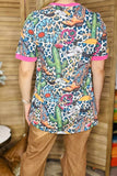 Cowboy boots & cactus jewels multi color printed short sleeve women tops BQ12462 (GS3)