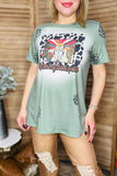 Army green bull & cactus printed short sleeve t-shirt XCH14575 (GS2)