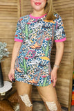 Cowboy boots & cactus jewels multi color printed short sleeve women tops BQ12462 (GS3)