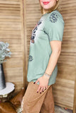 Army green bull & cactus printed short sleeve t-shirt XCH14575 (GS2)