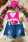 Wholesale striped patch denim blue women's shorts SP-J502
