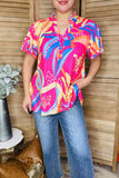 Western orange & yellow & blue patterns printed women's blouse GJQ16292