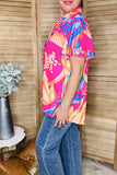 Western orange & yellow & blue patterns printed women's blouse GJQ16292