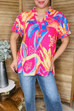 Western orange & yellow & blue patterns printed women's blouse GJQ16292