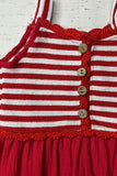Knited red striped & red gauze strawberry pocket girls dress DLH2844 (A2S8)