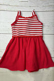 Knited red striped & red gauze strawberry pocket girls dress DLH2844 (A2S8)