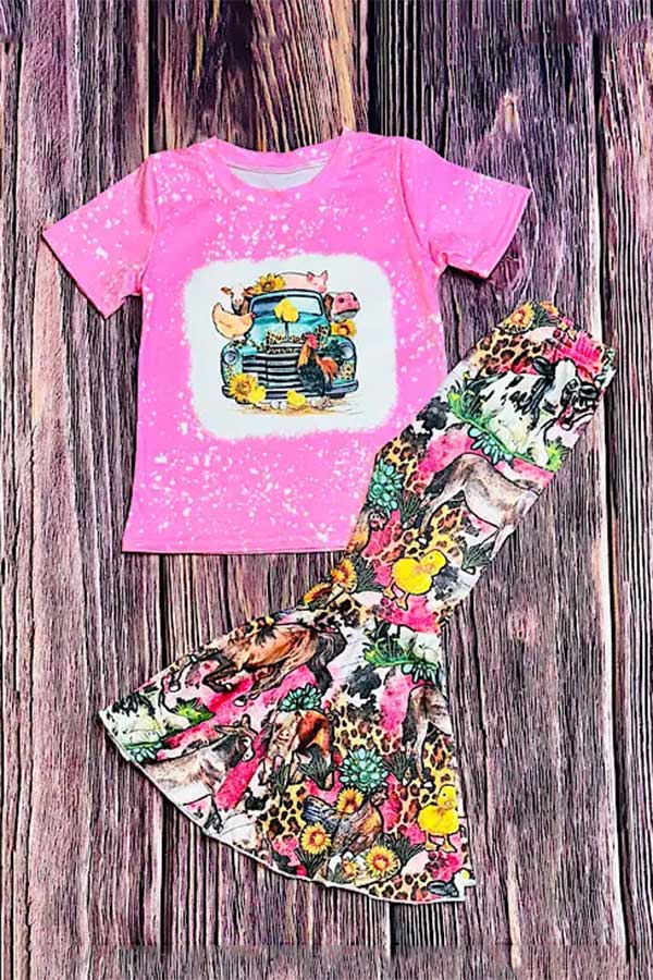 Pink farm animals & leopard 2pc girls set DLH2422 (A6S8 ...