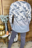 Camo printed & grey tie dye long sleeve women top XCH12096 CS9