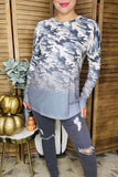 Camo printed & grey tie dye long sleeve women top XCH12096 CS9