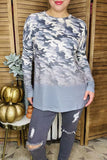 Camo printed & grey tie dye long sleeve women top XCH12096 CS9