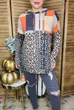 Orange & grey patterns printed & leopard hoodie long sleeve women tops YMY12331 (BS12)