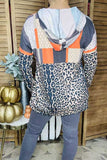 Orange & grey patterns printed & leopard hoodie long sleeve women tops YMY12331 (BS12)