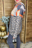Orange & grey patterns printed & leopard hoodie long sleeve women tops YMY12331 (BS12)