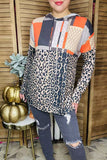 Orange & grey patterns printed & leopard hoodie long sleeve women tops YMY12331 (BS12)