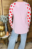 Hearts printed long sleeve & pink color block women top BQ8289