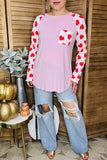 Hearts printed long sleeve & pink color block women top BQ8289