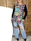 Leopard & Aztec printed black long sleeve women top YMY11945 CS7