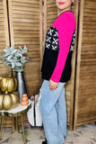 White graphic with block pink/black long sleeve women tops GJQ15226 (CS3)