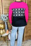 White graphic with block pink/black long sleeve women tops GJQ15226 (CS3)