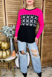 White graphic with block pink/black long sleeve women tops GJQ15226 (CS3)